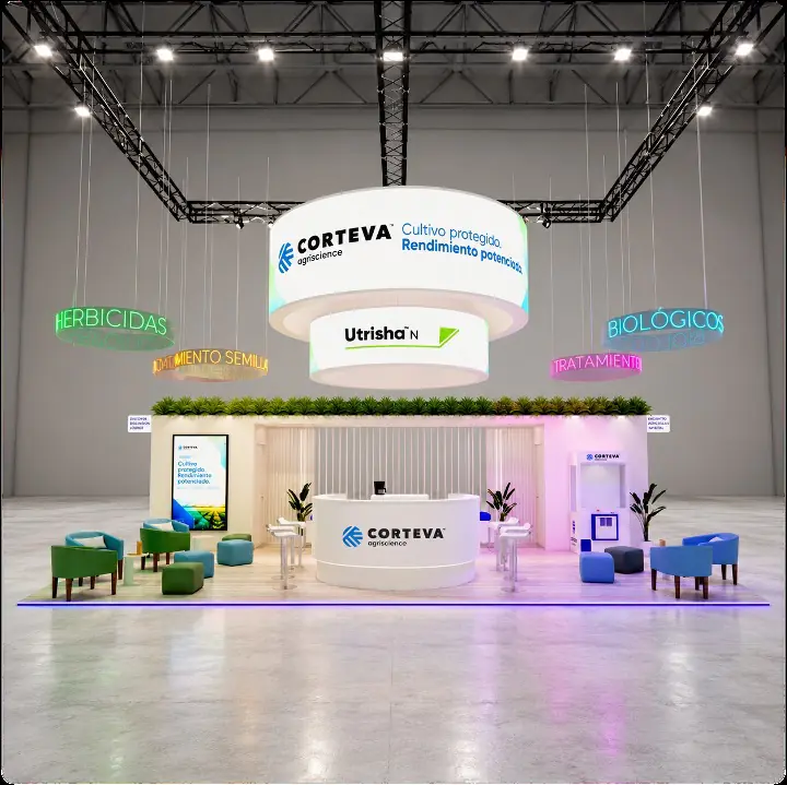 Stand Corteva con aros de luz: expectativa (render)